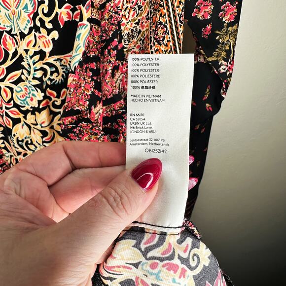 NWOT Free People Stevie Floral Paisley Long Bell Sleeve Tie Back Tunic Dress XS - Picture 14 of 15